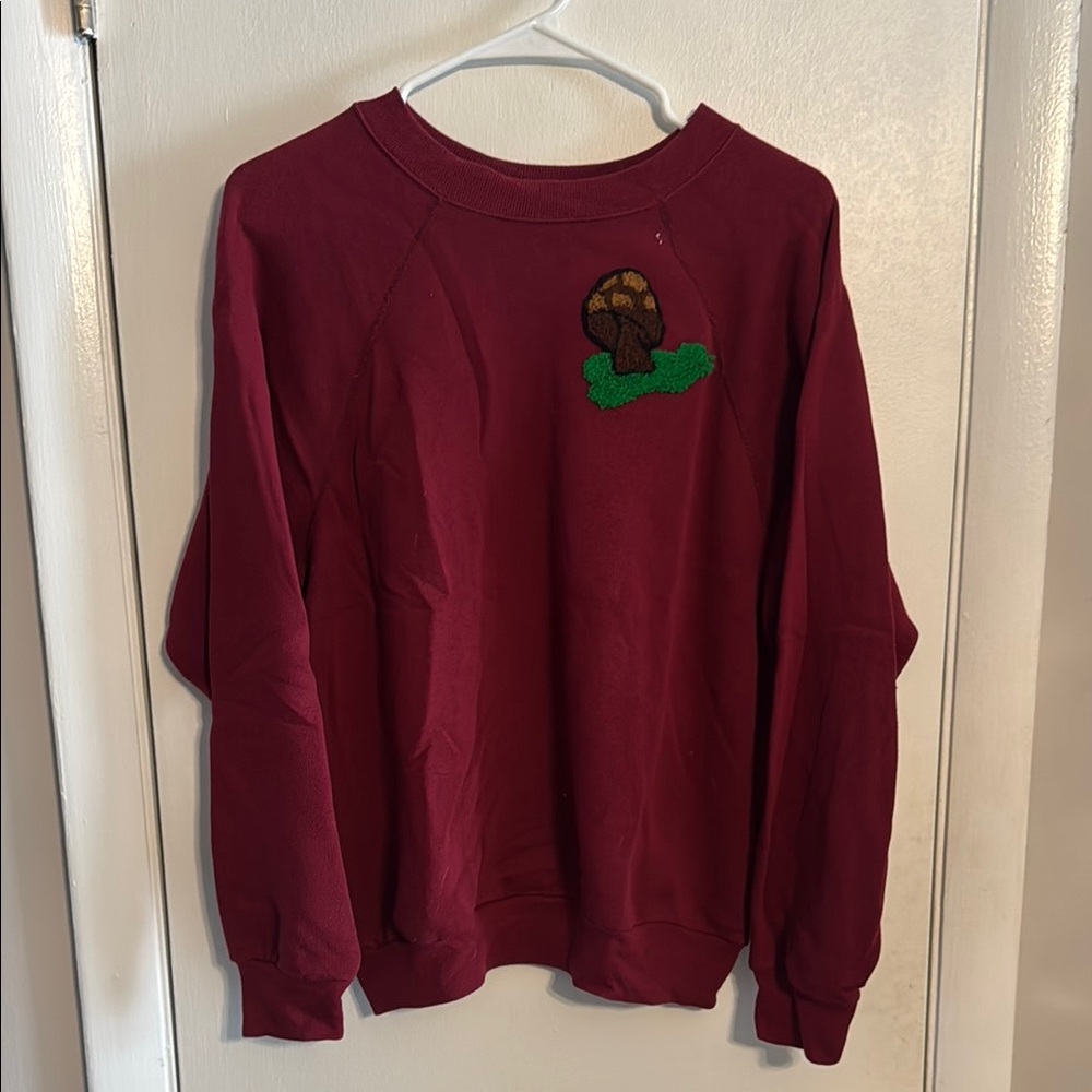 Vintage Tultex Burgundy Sweatshirt with Mushroom Patch